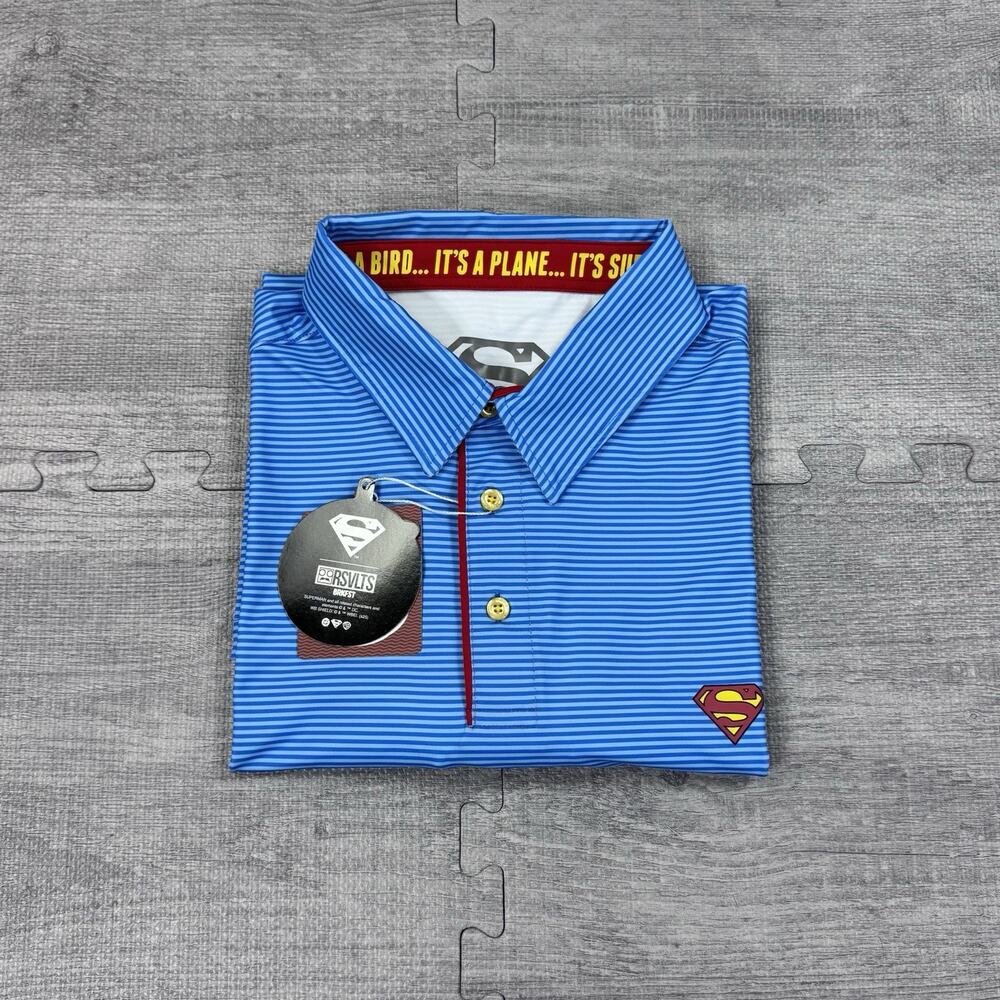 RSVLTS Breakfast Balls x Superman Polo Shirt Mens L Blue Striped Golf NEW